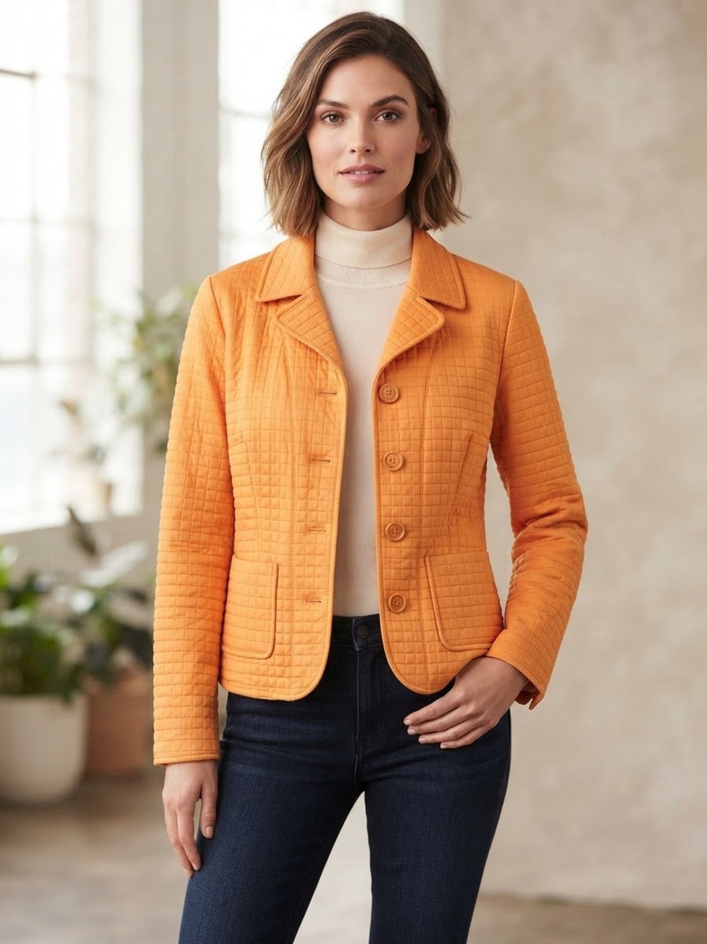 Vintage Harve Benard by Benard Holtzman Quilted Orange Petite Jacket